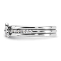 Sterling Silver RH-plated CZ Butterfly Ring with Two Plain Bands 3 Ring Set