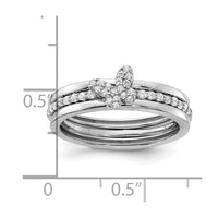 Sterling Silver RH-plated CZ Butterfly Ring with Two Plain Bands 3 Ring Set