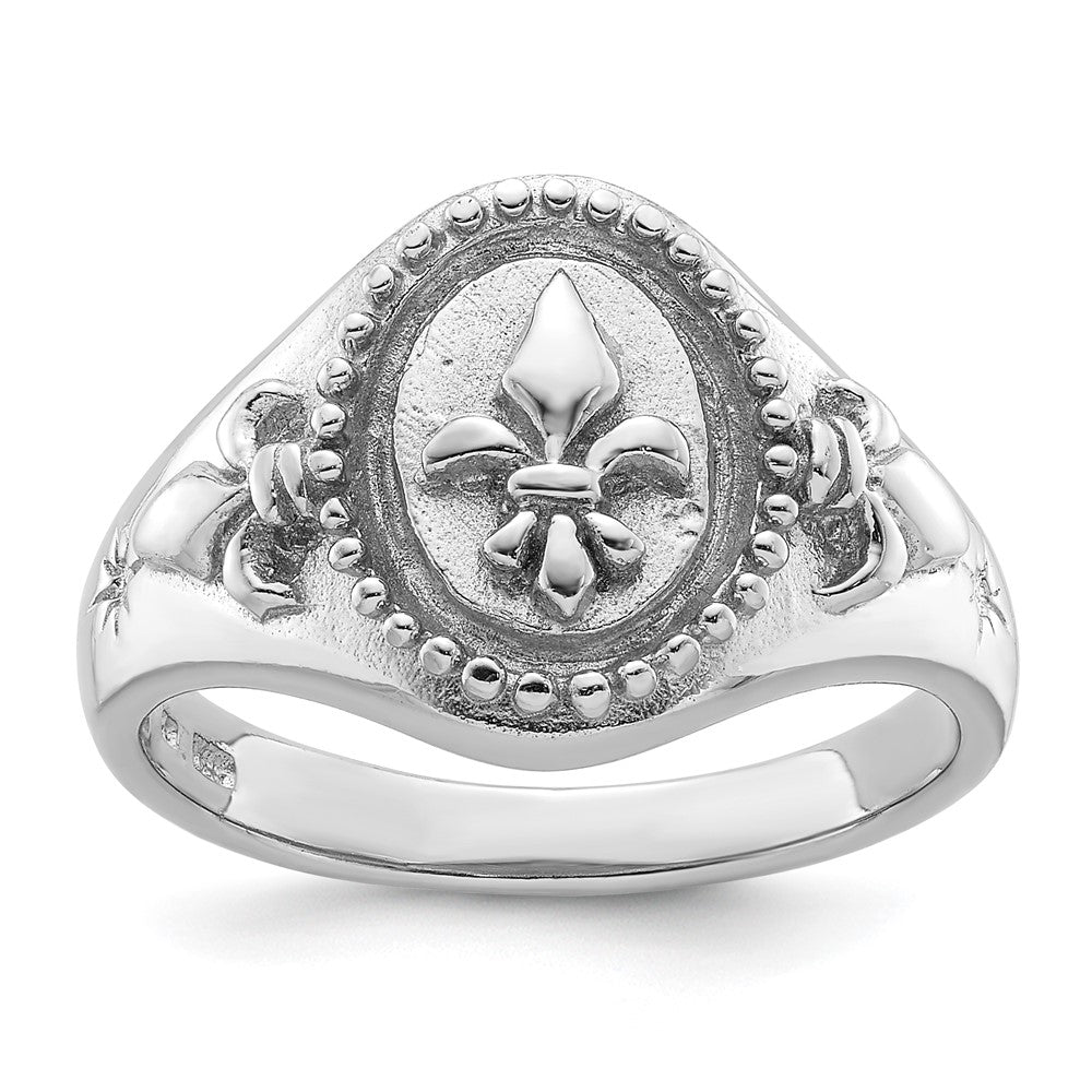 Sterling Silver Rhodium-plated Fleur de Lis Ring