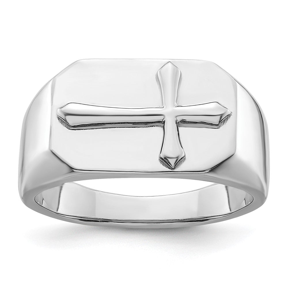 Sterling Silver Rhodium-plated Polished Cross Ring