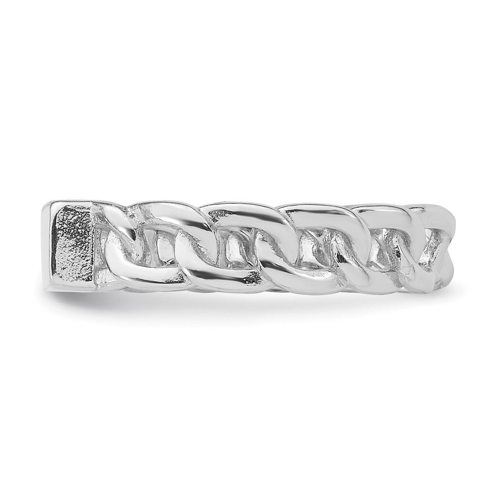 Sterling Silver Rhodium-plated Bar and Chain Link Adjustable Ring