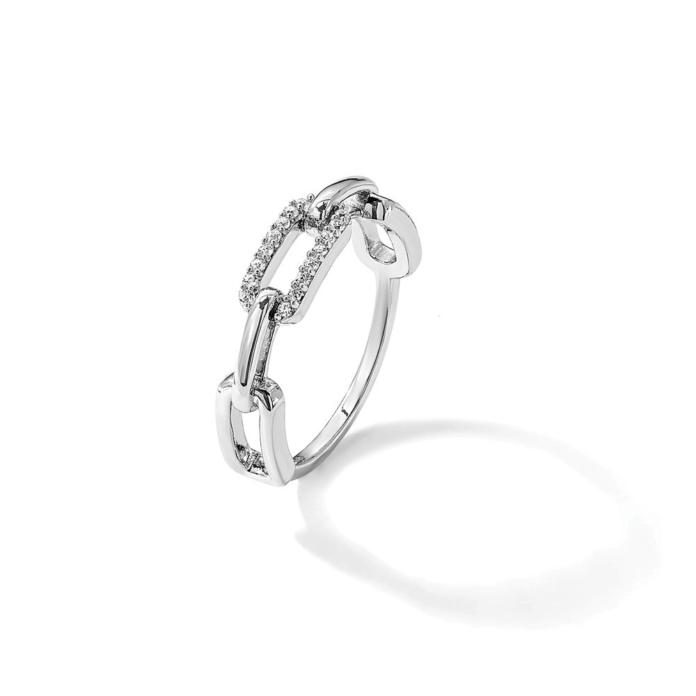 Sterling Silver Rhodium-plated CZ Link Ring