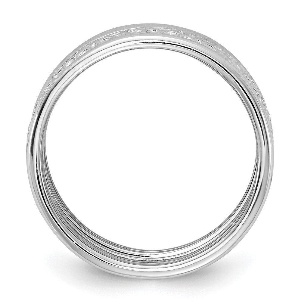 Sterling Silver Rhodium-plated Textured and Polished 3 Ring Band Set