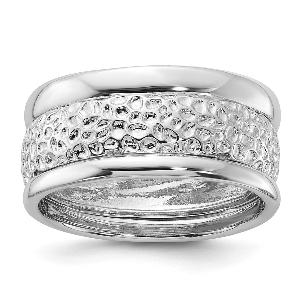 Sterling Silver Rhodium-plated Textured and Polished 3 Ring Band Set