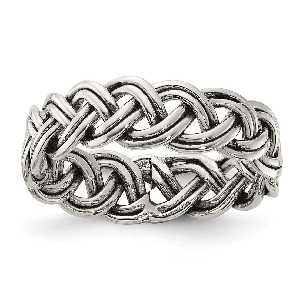 Sterling Silver Oxidize and Polished 6mm Braided Band