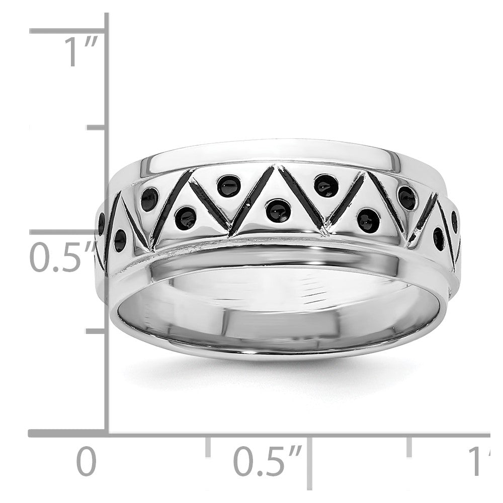 Sterling Silver Rhodium-plated with Antiqued 9mm Zig Zag Band Ring