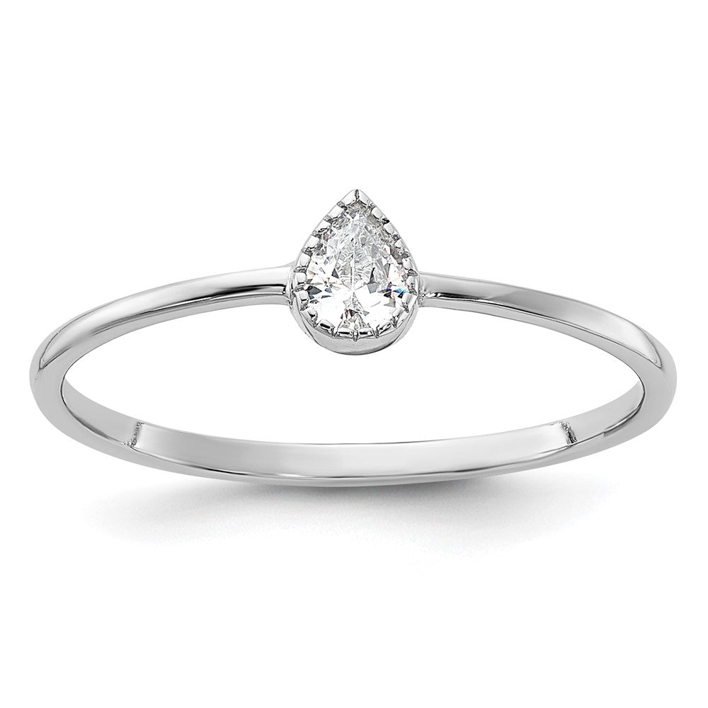 Sterling Silver Rhodium-plated Pear Shaped CZ Ring