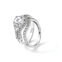Sterling Silver Rhodium-plated CZ Engagement Ring and Band Set