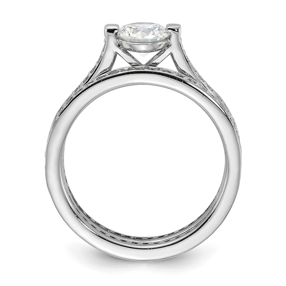 Sterling Silver Rhodium-plated CZ Eternity Engagement Ring and Band Set