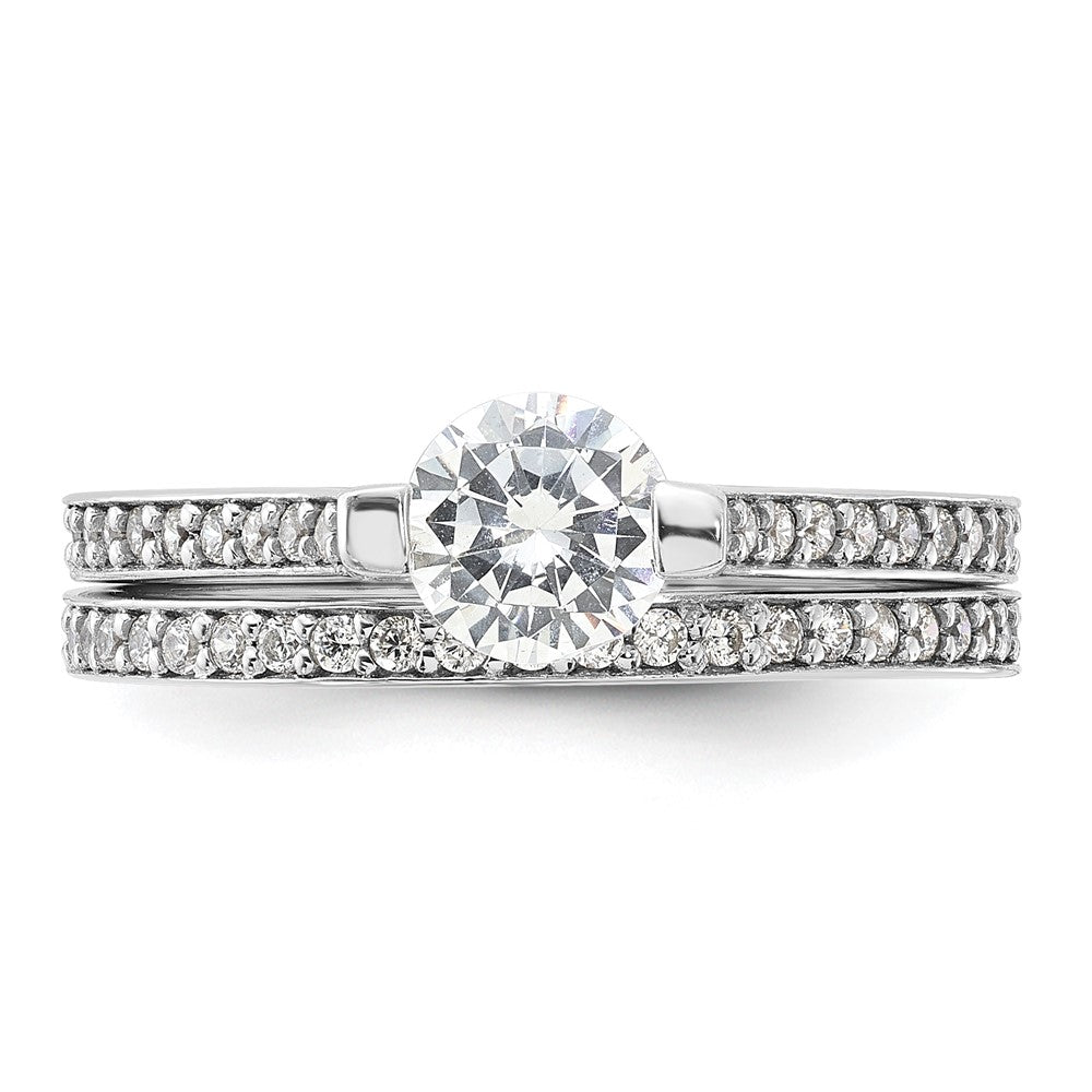 Sterling Silver Rhodium-plated CZ Eternity Engagement Ring and Band Set