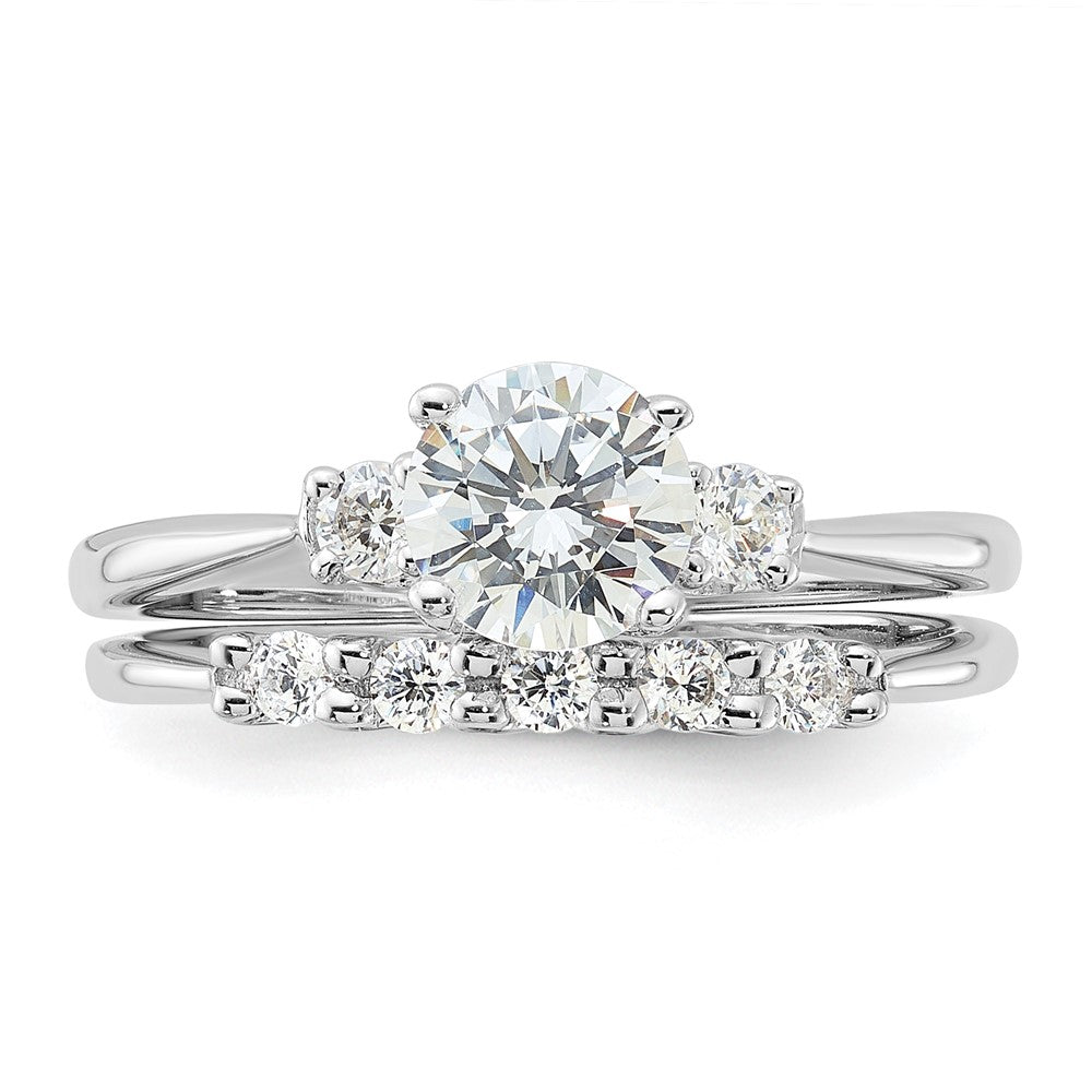 Sterling Silver Rhodium-plated Polished CZ Engagement Ring and Band Set