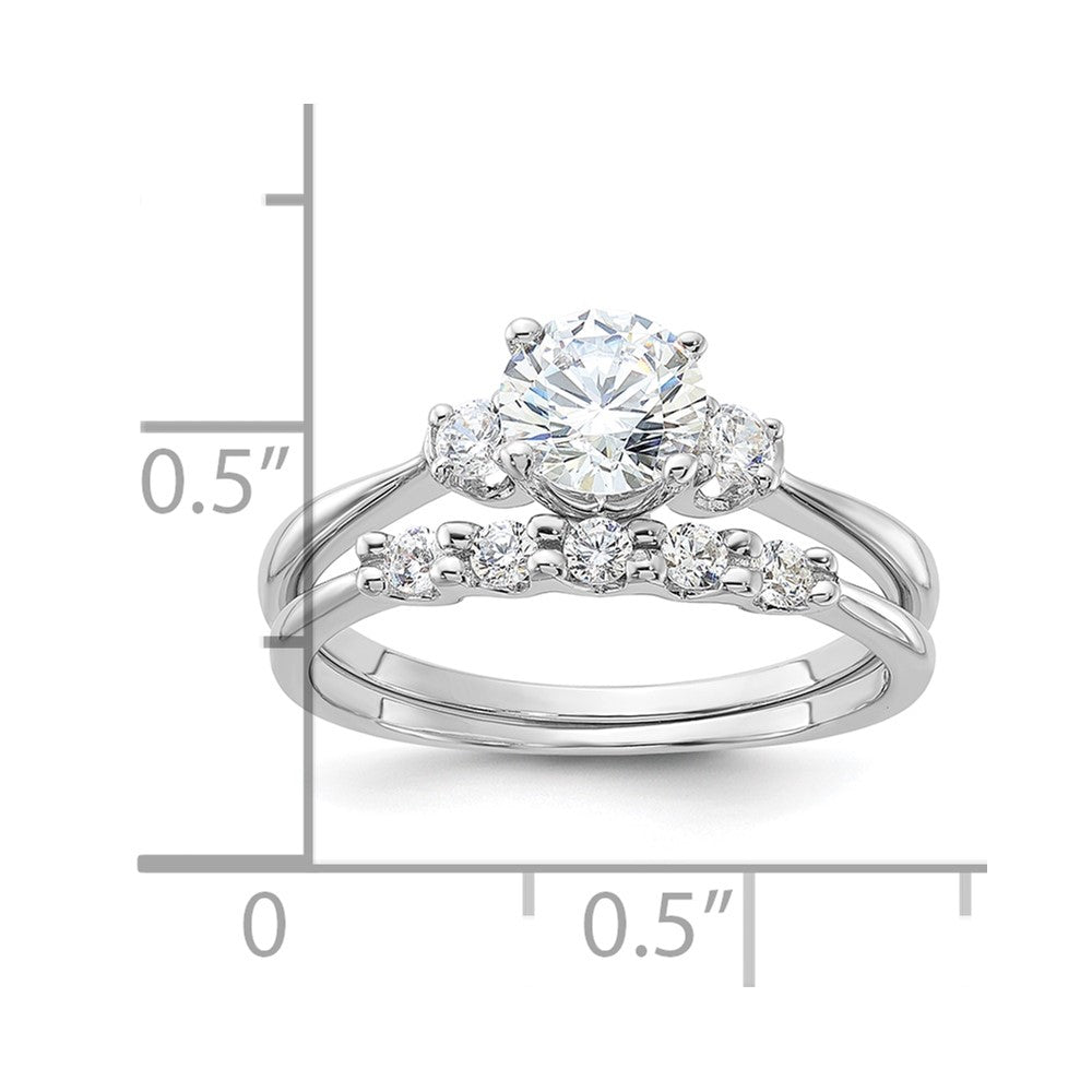 Sterling Silver Rhodium-plated Polished CZ Engagement Ring and Band Set