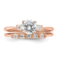 Sterling Silver Rose Gold-Plated Polished CZ Engagement Ring and Band Set