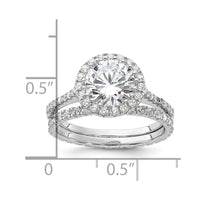 Sterling Silver Rh-plt 11mm CZ Halo Engagement/Eternity Band 2 Ring Set