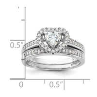 Sterling Silver Rhodium-plated CZ Heart and Band 2 Ring Set