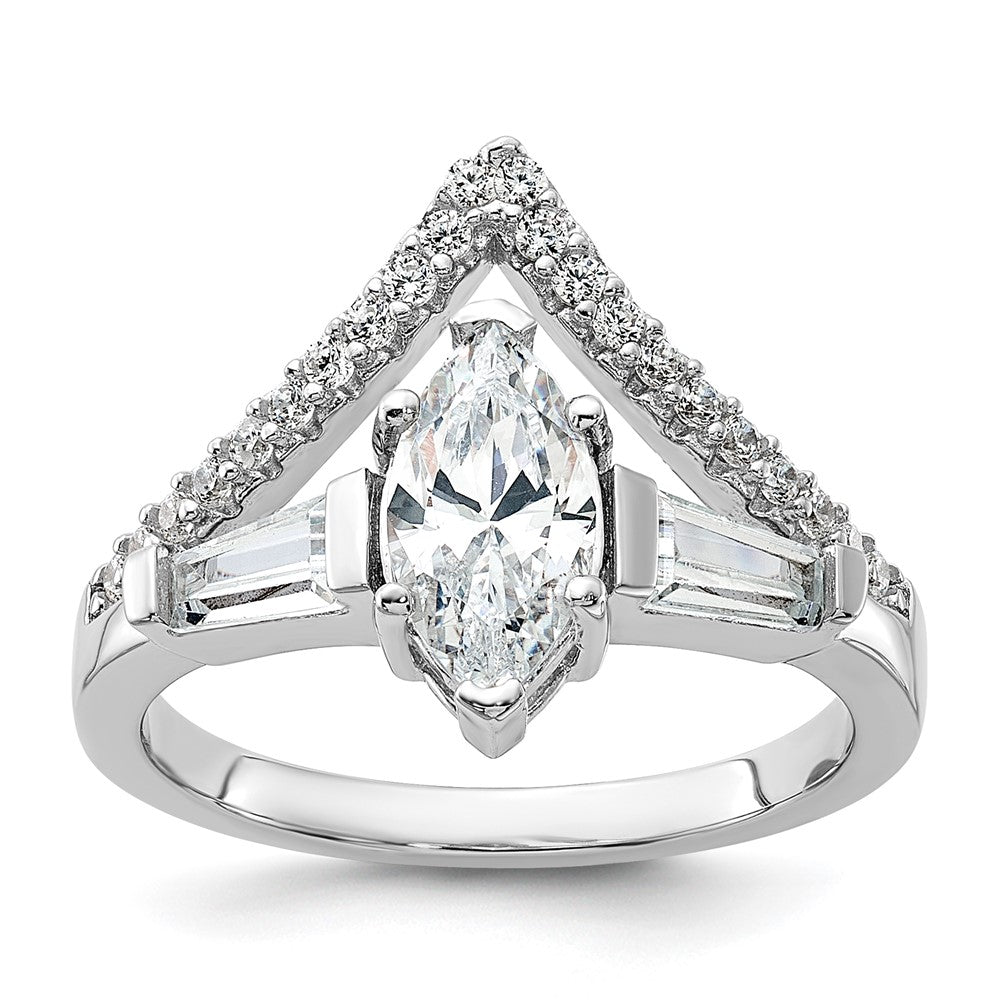 Pure Fire Sterling Silver Rhod-plated Fancy Marquise CZ Ring