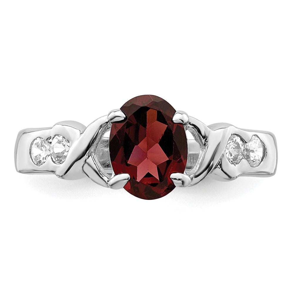 Sterling Silver Rhodium-plated Garnet & CZ Ring
