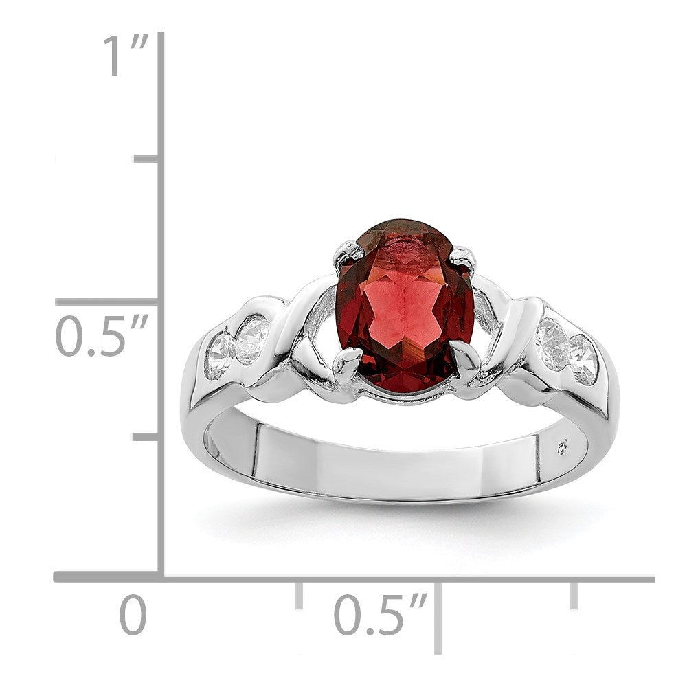 Sterling Silver Rhodium-plated Garnet & CZ Ring