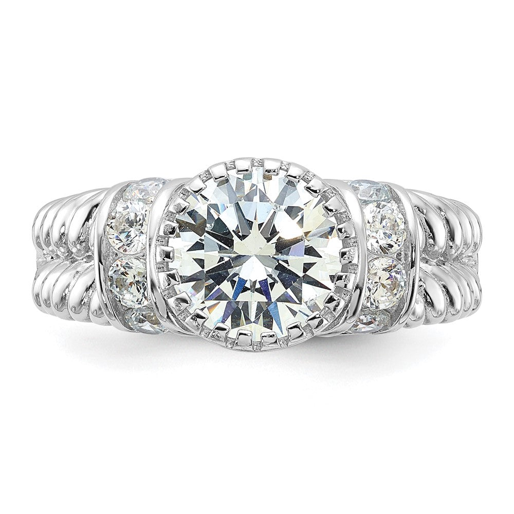Sterling Silver Rhodium-plated CZ Rope Design Ring