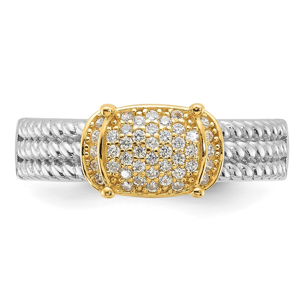 Sterling Silver Rhodium/Gold-tone Pavé CZ Ring