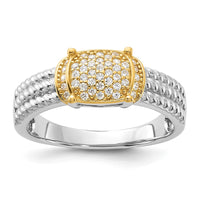 Sterling Silver Rhodium/Gold-tone Pavé CZ Ring