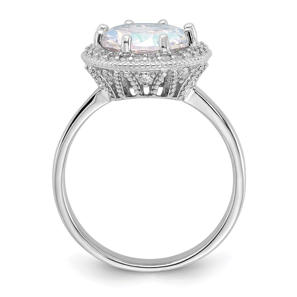 Sterling Silver Rhodium-plated Clear and Iridescent CZ Rnd Halo Ring