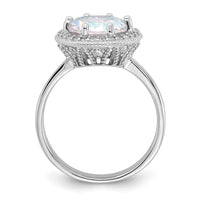 Sterling Silver Rhodium-plated Clear and Iridescent CZ Rnd Halo Ring