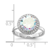 Sterling Silver Rhodium-plated Clear and Iridescent CZ Rnd Halo Ring