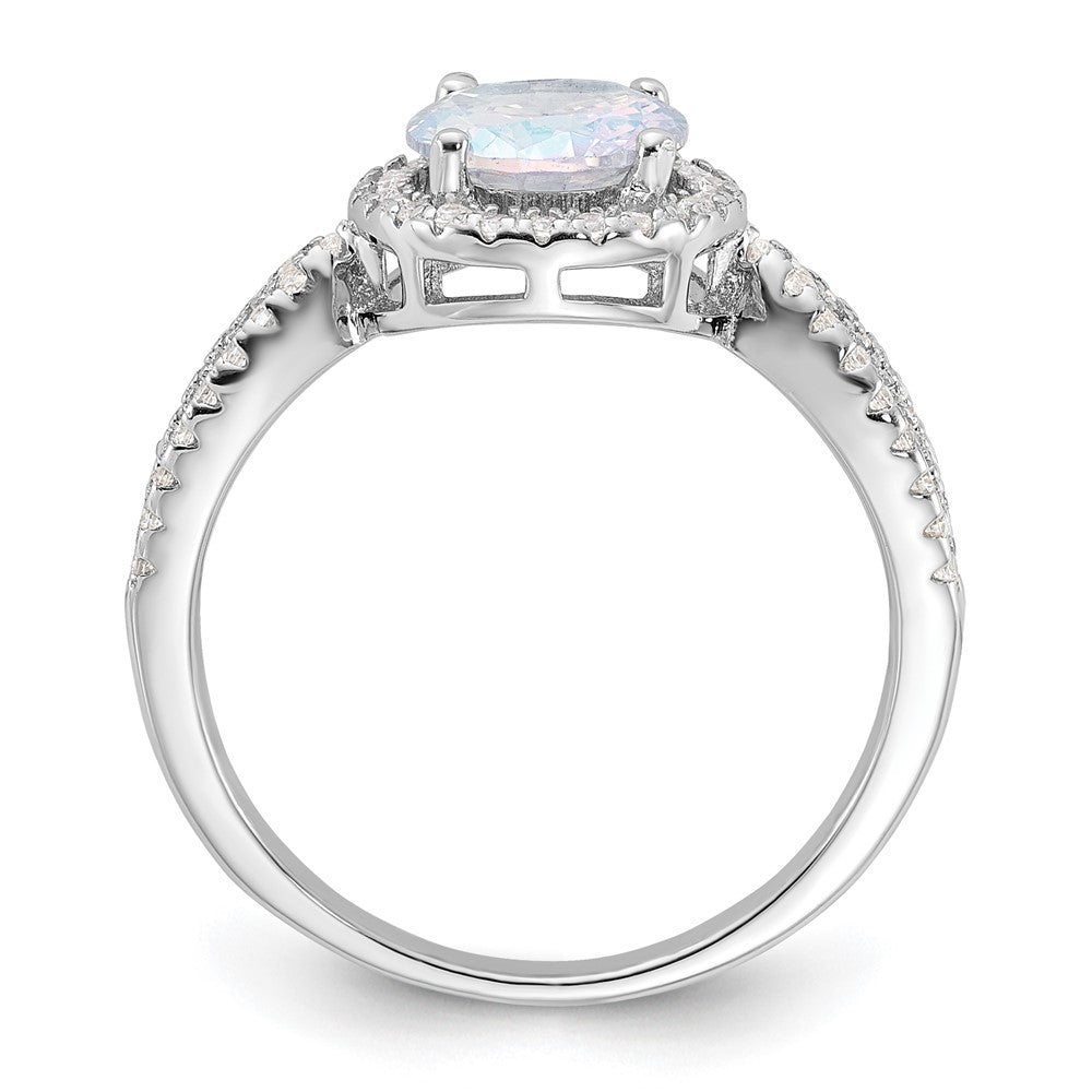 Sterling Silver Rhodium-plated Iridescent CZ Halo Ring