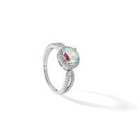 Sterling Silver Rhodium-plated Iridescent CZ Halo Ring