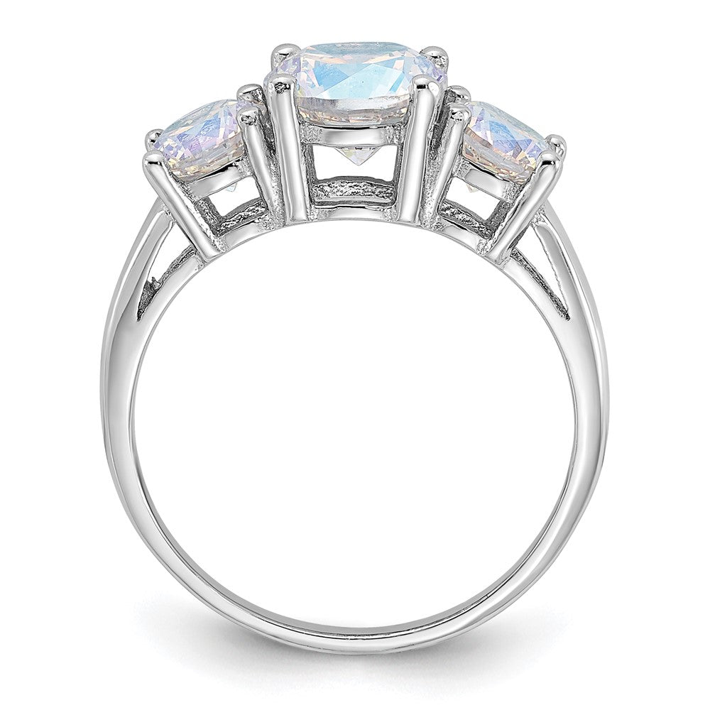 Sterling Silver Rhodium-plated Iridescent CZ 3-Stone Ring