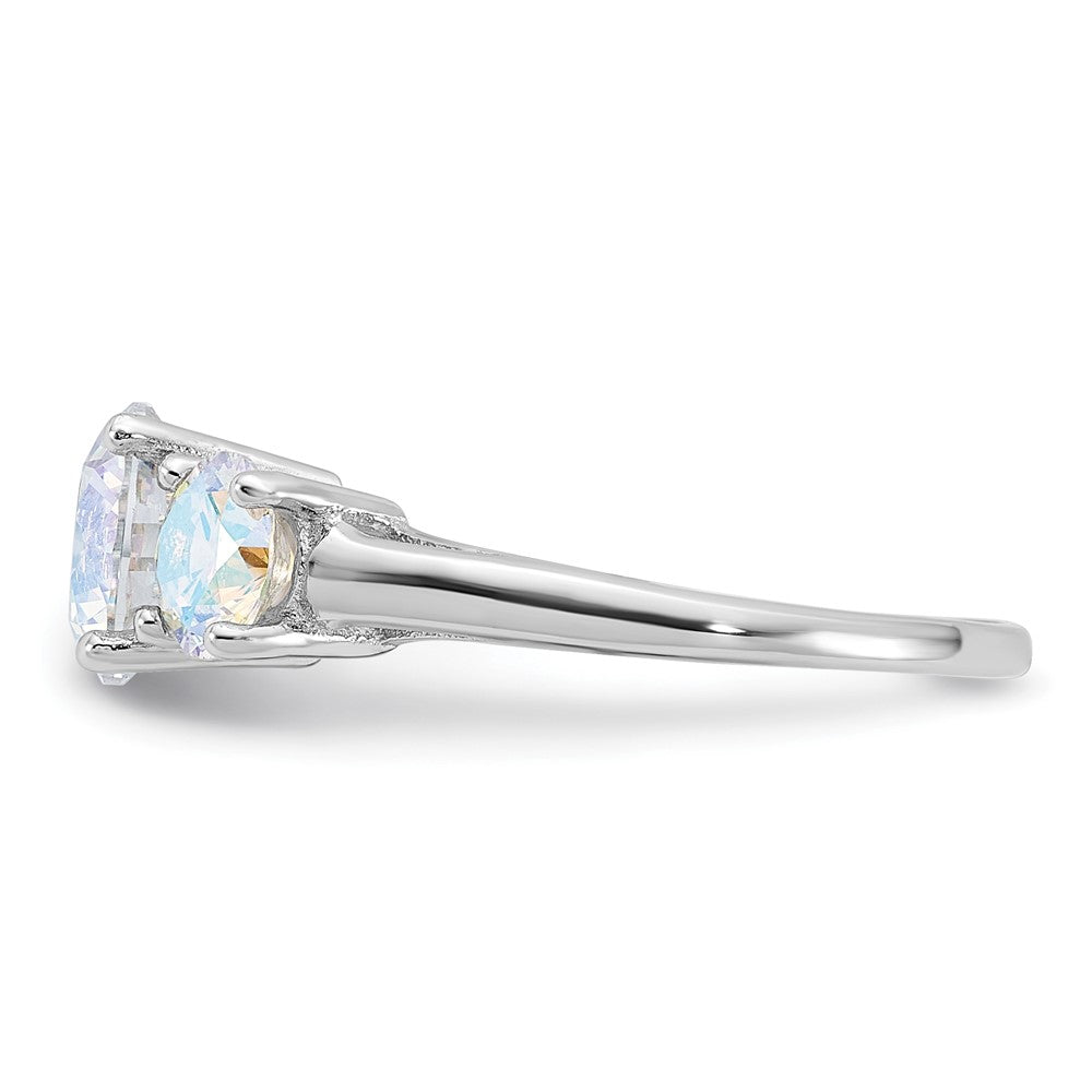 Sterling Silver Rhodium-plated Iridescent CZ 3-Stone Ring