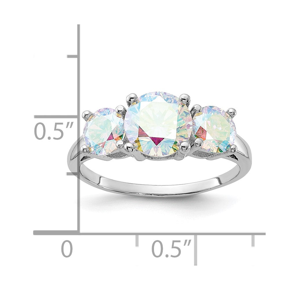 Sterling Silver Rhodium-plated Iridescent CZ 3-Stone Ring