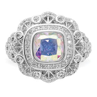 Sterling Silver Rhodium-plated Clear and Iridescent CZ Ring