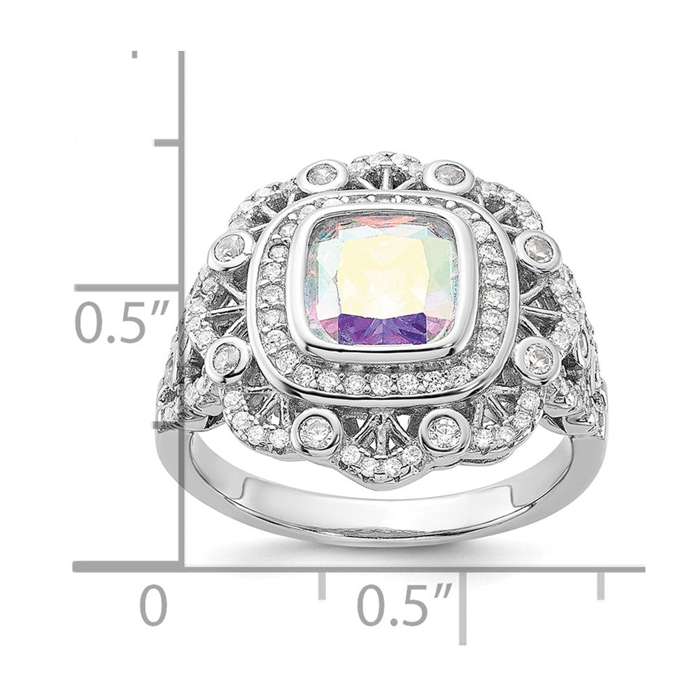 Sterling Silver Rhodium-plated Clear and Iridescent CZ Ring