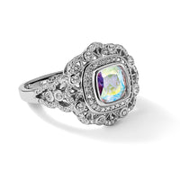 Sterling Silver Rhodium-plated Clear and Iridescent CZ Ring