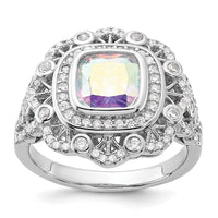 Sterling Silver Rhodium-plated Clear and Iridescent CZ Ring