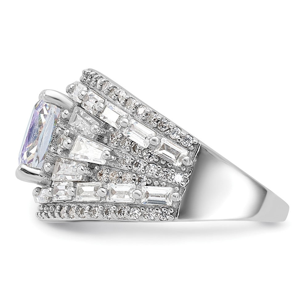 Sterling Silver Rhodium-plated Clear and Iridescent CZ Ring