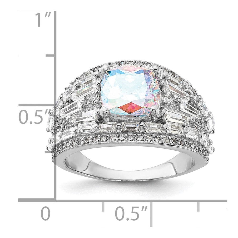 Sterling Silver Rhodium-plated Clear and Iridescent CZ Ring