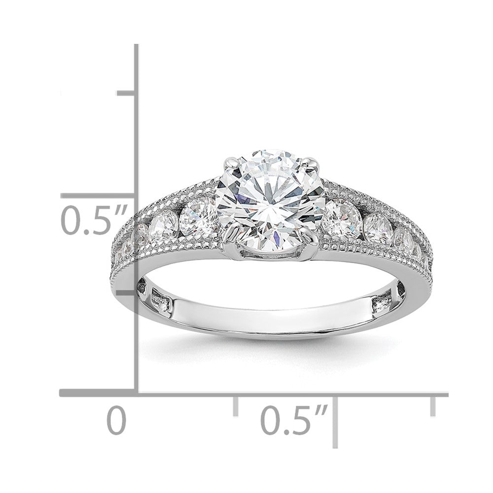 Sterling Silver Rh-plated 7mm Round Channel Set CZ Engagement Ring