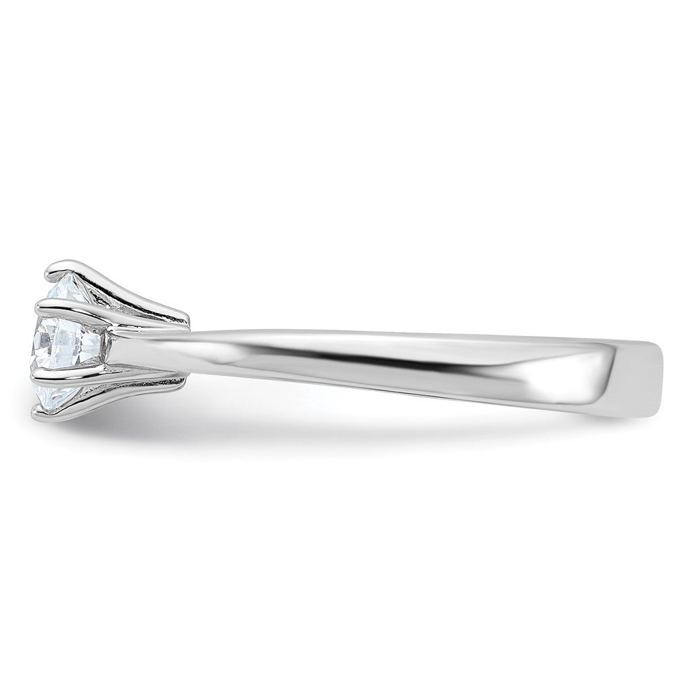 Sterling Silver Rhodium-plated 5mm Round CZ 6-prong Engagement Ring