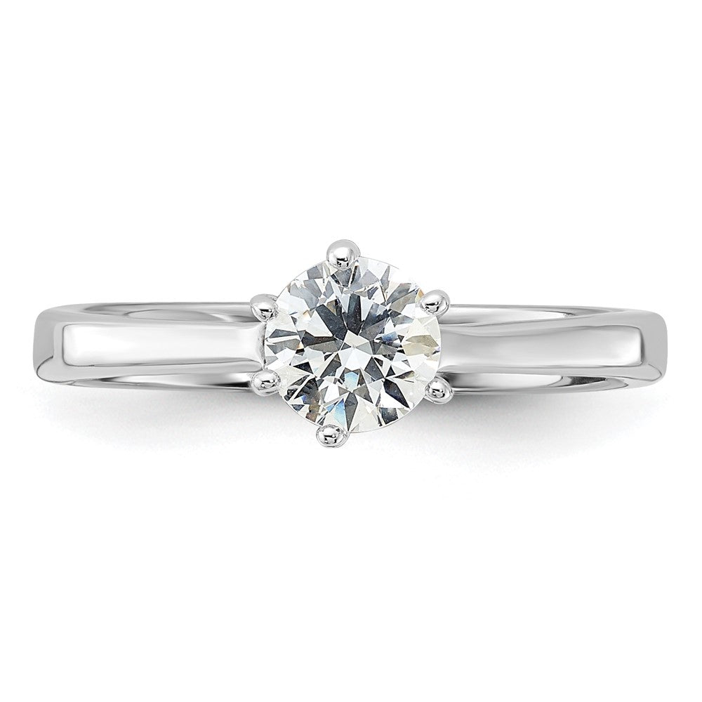 Sterling Silver Rhodium-plated 5mm Round CZ 6-prong Engagement Ring