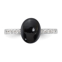 Sterling Silver Rhodium-plated Onyx and .2WT White Topaz Ring