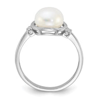 Sterling Silver Rhodium-plated 8-9mm White FWC Pearl and CZ Circle Ring