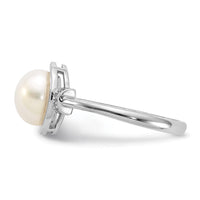 Sterling Silver Rhodium-plated 8-9mm White FWC Pearl and CZ Circle Ring