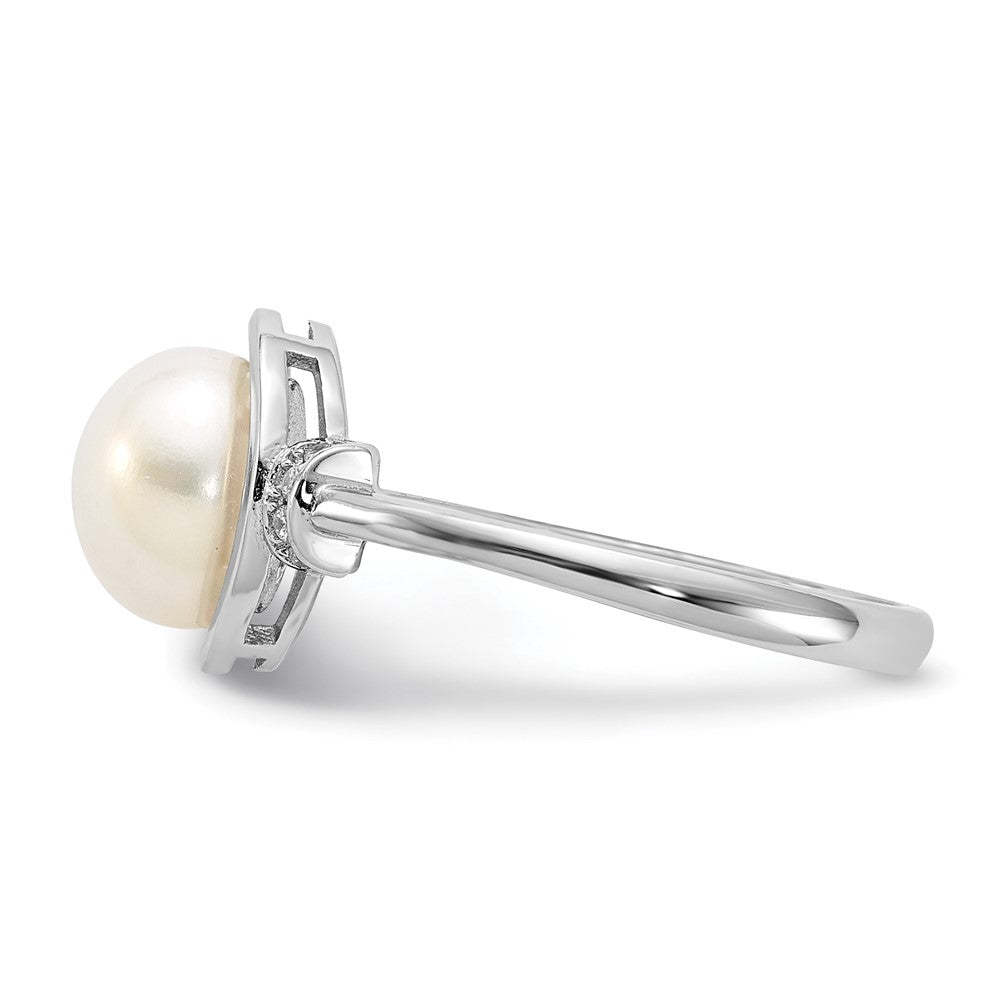 Sterling Silver Rhodium-plated 8-9mm White FWC Pearl and CZ Circle Ring