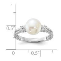 Sterling Silver Rhodium-plated 8-9mm White FWC Pearl and CZ Ring