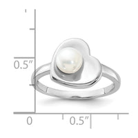 Sterling Silver Rhodium-plated 5-6mm White FWC Pearl Heart Ring
