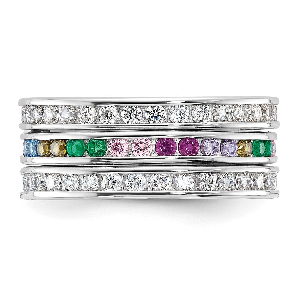 Sterling Silver Rhodium-plated Multi Color CZ 3 Band Set