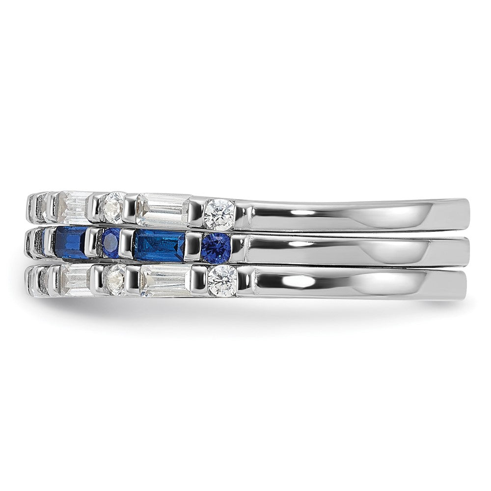 Sterling Silver Rhodium-plated Blue and White CZ 3 Ring Set
